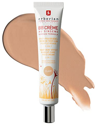 Erborian BB Cream with Ginseng, Fair (Clair) - Lightweight Buildable Coverage with SPF 20 & Ultra-Soft Matte Finish Minimizes Pores & Imperfections - Korean Face Skincare - 1.5 Oz