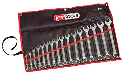 KS TOOLS - 922.0046 - Jeu de 16 clés mixtes métriques - Clé mixte à cliquet en trousse - Composé de 16 pièces de 6 à 24 mm - Angle de fourche et œil incliné à 15°
