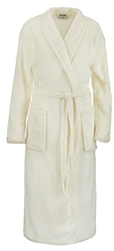 Brandsseller Albornoz Unisex de Microfibra S/M – Bata de Baño Suave con Cuello Chal y Bolsillos para Hombre y Mujer – Ideal para Casa, Viajes, Hotel o Spa – Color Crema