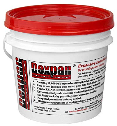Dexpan Expansive Demolition Grout 11 Lb. Bucket for Rock Breaking, Concrete Cutting, Excavating. Alternative to Demolition Jack Hammer Breaker, Jackhammer, Concrete Saw, Rock Drill (#1 (77-104 F))