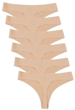 Bolivelan Womens Mid-Rise Seamless Thongs Comfy Underwear G-Strings Panties (Nude,US4)