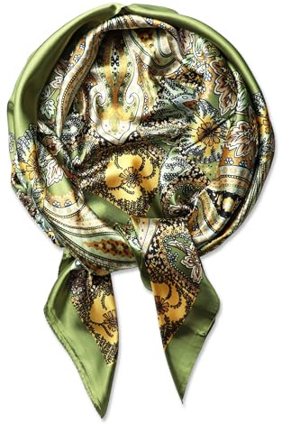 vabovin 89 cm huvudduk med silkskänsla för kvinnor stor satin fyrkantig hårscarf halsdukar – grön – en storlek