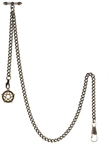 TREEWETO Chaîne de Montre de Poche avec Embout en T Bar Albert T-Bar, Montre de Poche avec Pendentif en Forme d'étoile à Cinq Branches Antique et 2 Crochets pour Gilet boutonnière, Bronze