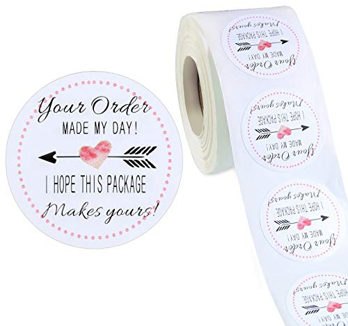 500 Pieces Your Order Made My Day Stickers Decorative Business Stickers Self-Adhesive Round Circle Thank You Label for Envelope Bag Seals Party Supplies(3.8 cm/ 1.5 Inch,Red)