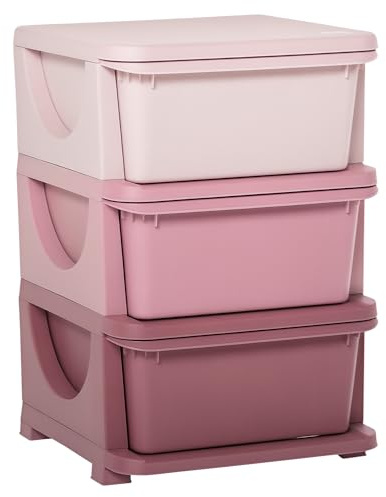 HOMCOM 3 Drawers Plastic Kids Storage Units, 3 Tier Children Toy Chest for Nursery, Playroom, Bedroom, Pink