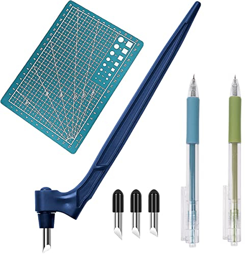 Herramienta de Corte Arte Cuchillos, Cutter Precision, Hoja Giratoria de 360 Grados de Acero Inoxidable, con 3 Cuchillas de Repuesto, 1 Alfombrilla de Corte y 2 Cuchillo de Arte, para Manualidades