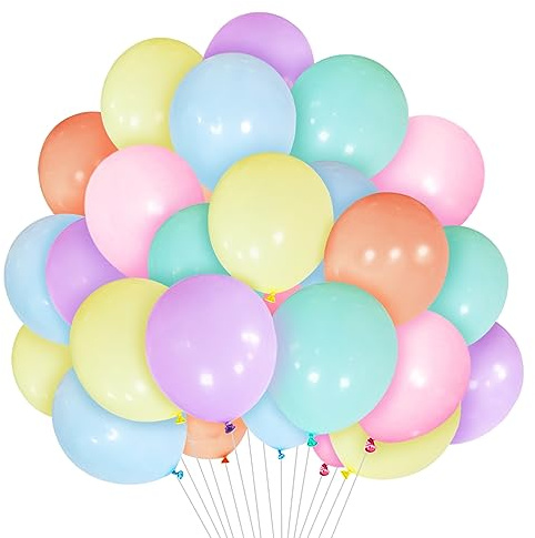 Pastel Balloons 50 Pack 12 inch Pastel Rainbow Balloons Multicoloured Latex Balloon Assorted Pastel Ballons Birthday Ballons for Girls Womens Birthday Party Wedding Baby Shower Party Decoration