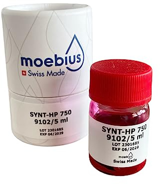 BUZZUFY Moebius Synt-HP 750 9102 Olio sintetico speciale rosso 5 ml per parti di orologi utilizzato per movimenti coassiali, Rosso, moderno