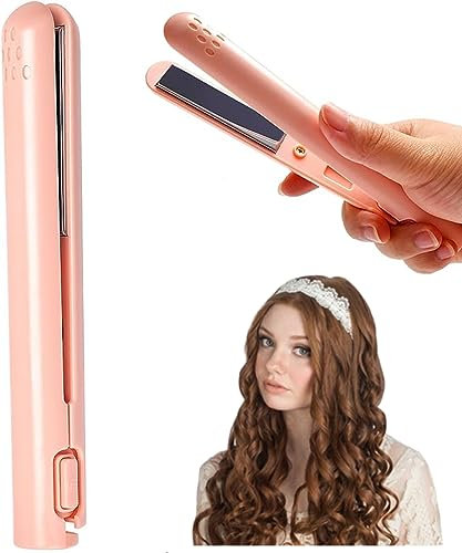 Mini Dual-Purpose Hair straighteners，2 in 1 Travel Hair Straightener and Curler,Nano Ceramic Tourmaline Coating Plate,Plug in for Use Small Hair Curler Iron for Home and Travel (Pink)