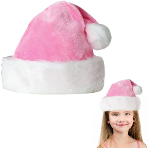 Pink Santa Hat Christmas Hats for Kids and Adults,Unisex Classic Velvet Comfort Extra Xmas Holiday Hat,Thicken Luxury Santa Hats Plush Christmas Santa Claus Hats for Christmas New Year Party Supplies