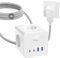 Cubo Regleta Enchufe con USB, Múltiple Cubo 8 en 1 con 2 USB-A y 2 USB-C, Regleta de Enchufes Plana de 4 Tomas con Interruptor, Distribuidor de Toma de Corriente Múltiple con Cable Trenzado 3M, Blanco