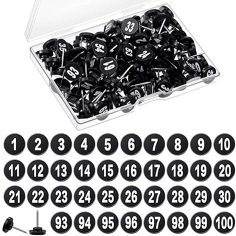 LICHENGTAI 100 Pezzi Puntine Numero Puntine Decorative per Lavagna Sughero con Scatola di Plastica Push Pins Puntine da Disegno per Bacheca di Sughero Muro Ufficio Scuola