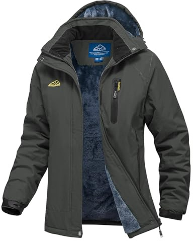 YSENTO Giacca invernale da donna, impermeabile, giacca da sci, giacca softshell con calda imbottitura, antivento, giacca da snowboard per esterni, grigio scuro, XXL