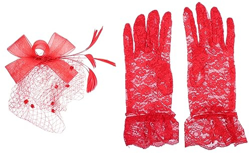 SHERCHPRY Fascinator con Velo Rete e Guanti Pizzo Floreale per Matrimoni e Feste Elegante Copricapo per Donne e Ragazze Accessorio per Eventi Speciali e Celebrazioni