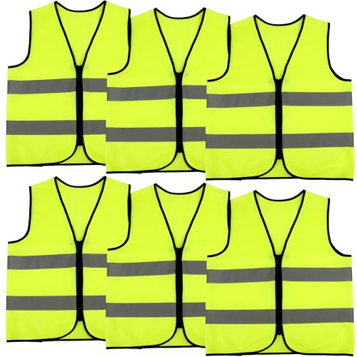 6 Pack Kids Hi Vis Vests Child High Visibility Reflective Vest Kids Traffic Construction Safety Vest with Reflective Strips for Girls Boys Outdoor Activities (Green, L, 10-12 years(130-140 cm))