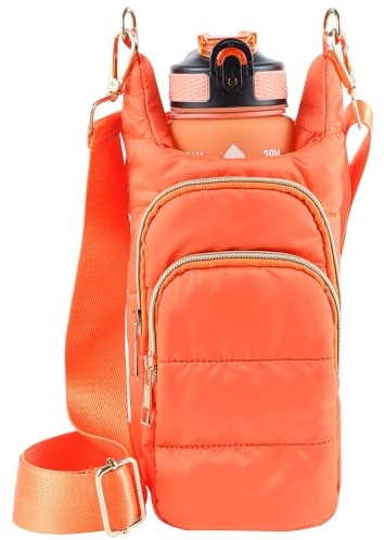Dealkion Water Bottle Holder with Strap Water Bottle Carrier Bag with Strap Quilted Puffer Hydrobag Sling Purse Crossbody Bags for Women Walking Hiking Cycling