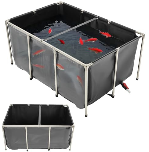 VEVOR Canvas Fish Pond, 270 Gal Above Ground Fish Pond, PVC Koi Tank with Clear Viewing Panel, Rectangular Goldfish Tank with Stainless Steel Frame & Drain Valve, for Breeding Koi, Irrigation(Black)