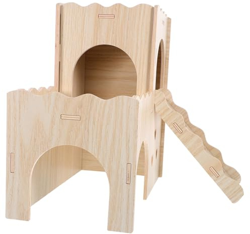 POPETPOP Maison Bois pour Cobaye Hamster ou Chinchilla avec Échelle Abri pour Hamster et Cachette pour Cobaye