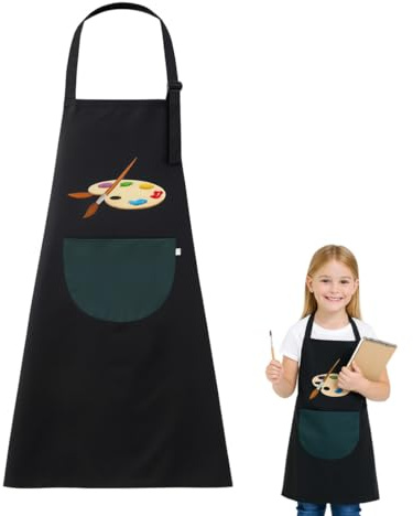 UIEXAY Tablier De Peinture Pour Enfant - Avec Poches - Vert Foncé - 11 À 15 Ans - Réglable - Imperméable - Pour La Peinture, La Cuisine Et La Pâtisserie