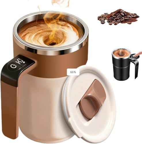 Taza de café autoagitable, mezclador eléctrico automático de taza de café inteligente, 13.5 onzas con termómetro LCD integrado y tapa para preparar, leche