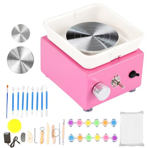 Hyospondence Mini Pottery Wheel with Tool Kit, 6.5cm/10cm Dual Turntables, Electric Pottery Wheel for Beginners and Ceramic Craft Projects