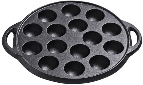 FROMCEO Uncoated Round Cake Molds with 15 Cavities Takoyaki Grills Pan for Baking and Parties Snacks Meatballs Fit All Stovetops Uncoated Wrought Iron Pan