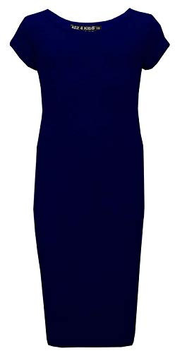 A2Z 4 Kids Girls Dresses Plain Short Sleeves Cap Slim Fit Stretch Bodycon Midi Maxi Comfortable Summer Party Fashion Dress Top Age 5-13 Years Navy