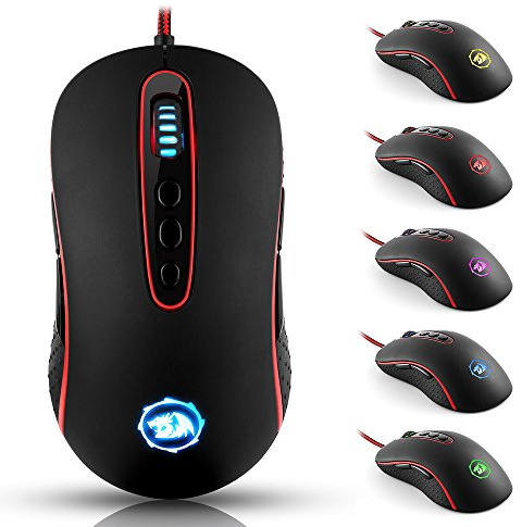 KINGTOP Souris Gaming Programmable 500-4000 DPI Capteur Optique De Haute Précision Souris Filaire Gauchers / Droitiers avec 11 Boutons et 5 Modes d'utilisation Différents, Noir