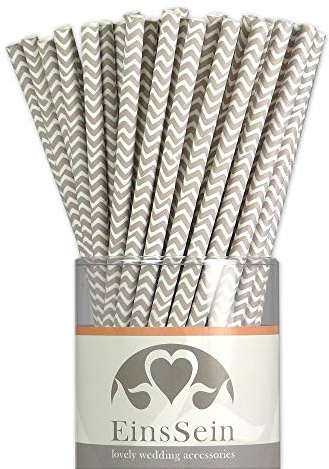 EinsSein 100x Papierstrohhalme Wave Silber Hochzeit Party Geburtstag Strohhalme Trinkhalme Cake Pops Sticks und Candy Bar-Zubehör Stiele Papier Pappgeschirr Straws