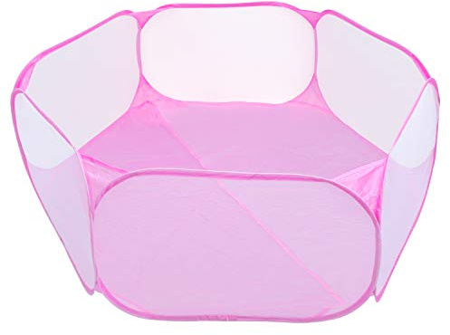 Coolty Portable Small Animal Playpen, Oxford Fence Small Animal Breathable Transparent Popular Open Playpen for Guinea Pig, Rabbits, Hamster, Chinchillas and Hedgehogs (Pink)