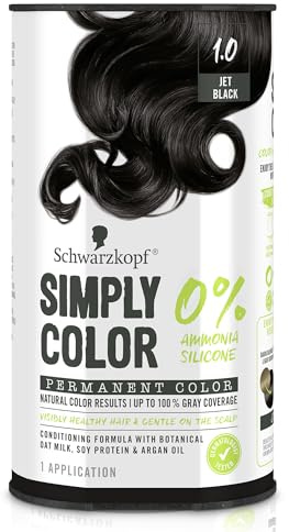 Schwarzkopf Simply Color Permanent Hair Dye, 1.0 Jet Black, Long-Lasting with Nourishing Ingredients, No Ammonia or Silicone, All Hair Types