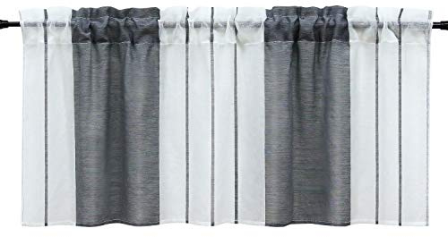 Heichkell Skivgardin med randig desinering halvtransparent kortbutik dragsko kök matsal bistrogardin grå HxB 60 x 145 cm