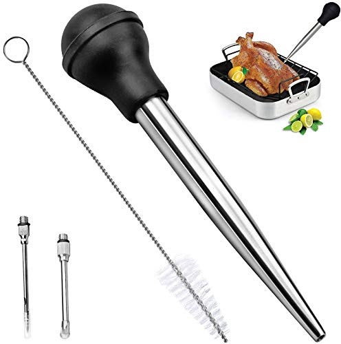 Winfred Pipetta per Tacchino da Cucina, Siringa da Cucina per Carne e Tacchino, Tubo della Pompa di aspirazione per Salsa in Acciaio Inossidabile con Spazzola per la Pulizia