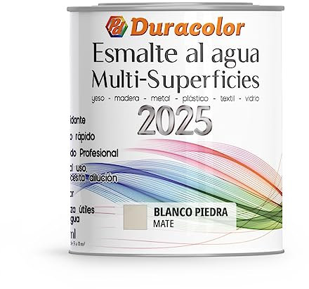 Esmalte al Agua Multi Superficie - Color Mate Blanco Piedra - 750 ml - Acabado Mate - Sin Olor - Resistente a Golpes, Roces y Manchas - Antioxidante - Rápido Secado - Duracolor