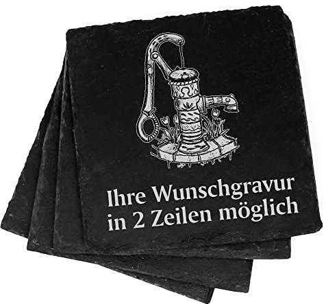 4 x Old Fountain Decorative Slate Coasters Customisable Engraving Set – 11 x 11 cm Bottle Coasters Glass Coasters Cup Coasters