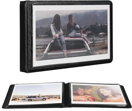 4x6 Small Photo Album Holds 29 Pictures,Horizontal Photo Slots, Portable Wallet Photo Book for Wedding,Anniversary, Baby, Family (Black)