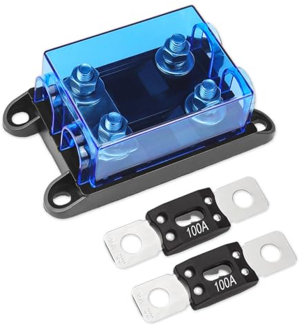 mizikuu Mega Sicherungshalter, 2-Wege ANM Schmelzsicherung Sicherungshalter 12 v / 48 v kfz Sicherungshalter Sicher Und Zuverlässig mit 2 Stück Mega Sicherungen 100A Ampere für KFZ PKW LKW