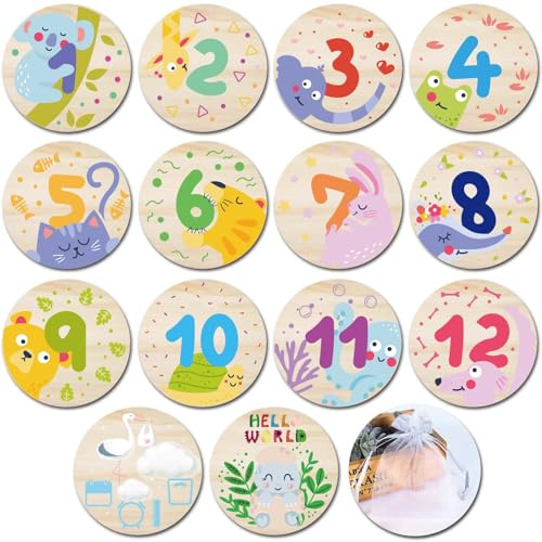 Wooden Baby Monthly Milestone Card with Birth Announcement Sign Newborn Anniversary Card Photography Props Baby Shower Gifts for Boys and Girls (Melstone Card)