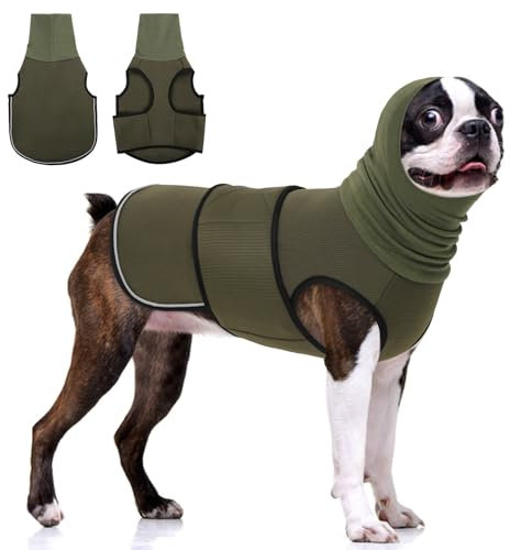 KOESON Sudadera con capucha calmante para la ansiedad del perro, chaqueta Thunder para perro, chaleco de ansiedad para perros con envoltura para las orejas, camisa calmante transpirable para fuegos