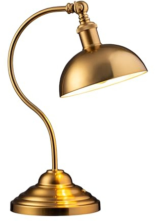 O'Bright Bankers - Cordless LED Table Lamp, Battery-Operated, Rechargeable, 3-Level Dimming, Universal USB-C Charging, 180° Swivel Head, Luxury Metal Shade, Antique Brass