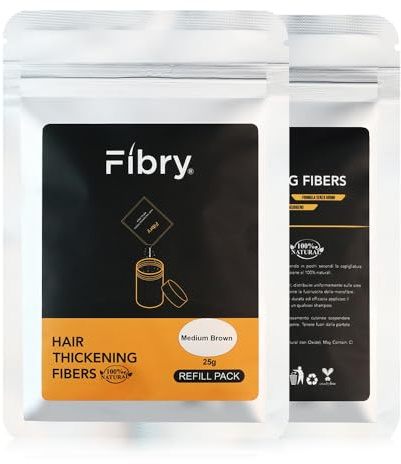 FIBRY Polvere Volumizzante Capelli, Fibre 100% Naturali, Infoltimento Immediato di Stempiatura o Capelli Fini, Rimedio Istantaneo Contro Diradamento e Calvizie (Colore, Castano Chiaro -Light Brown-)