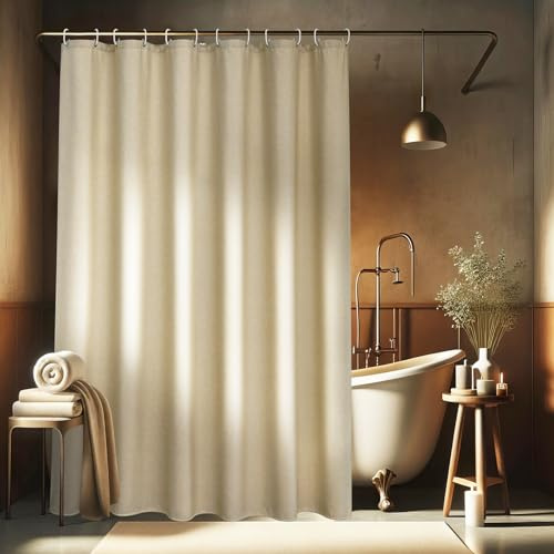 EurCross Extra Breiter Duschvorhang 240x180 Beige Leinen Texturiert Wasserdicht Textil Stoff Duschvorhänge, Schwerer Anti-Schimmel Waschbar Hotel Luxus Polyester Badvorhang mit 16 Ringen