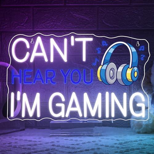 Horseneon Can't Hear You I'm Gaming Neon Sign,Neon Sign Zeichen Leuchtreklame Headsets Spiel,Headset Gaming Led Schild für Wand Dekoration Neon Schilder für Schlafzimmer, Spielraum Gaming Deko