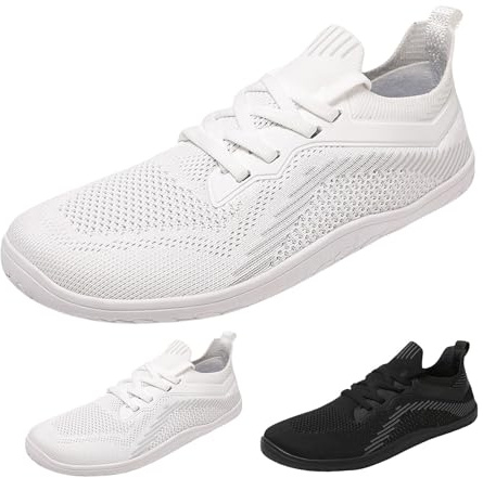 Barefoot Shoes Unisex with Wide Toe Box and Zero-Drop Sole, Non-Slip Wide Barefoot Shoes, Women's Men's Minimalist, Lightweight Trail Running Shoes, Breathable Walking Shoes and Fitness Shoes, White