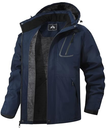 MAOYSSEN Herren Winter Skijacke wasserdichte winddichte atmungsaktive Jacke mit Fleecefutter abnehmbare Kapuze dicke Softshelljacke