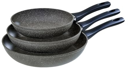 Barazzoni Grigex Set di 3 Padelle, ø 20/24 / 28 cm, Alluminio a spessore differenziato, Manico antiscottatura, Induzione+Gas, PFOA/BPA free