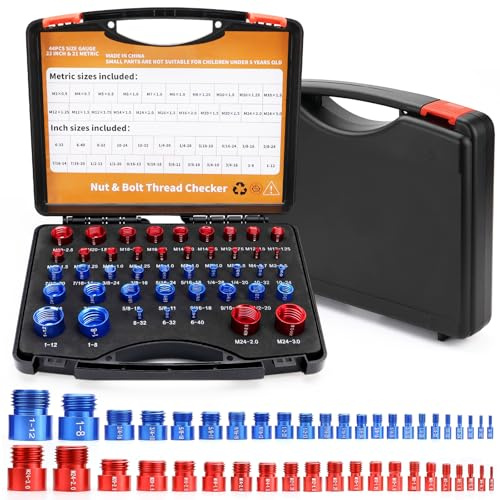 Gewindelehre Metrisch Zoll Gewindeprüfer Schraubenlehre Gewindelehren Nut and Bolt Thread Size Checker Gewindelehrestahllehre 44 Teiliges Gewinde-Stecklehre für Schrauben und Muttern