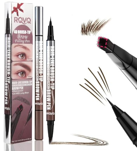 Lápiz de Cejas Microblading 2 en 1, Perfilador de Cejas con Punta Ultra Fina y Cepillo de Horquilla para Efecto Pelo a Pelo Natural, Impermeable y Larga Duración, Maquillaje de Cejas Marrón Oscuro