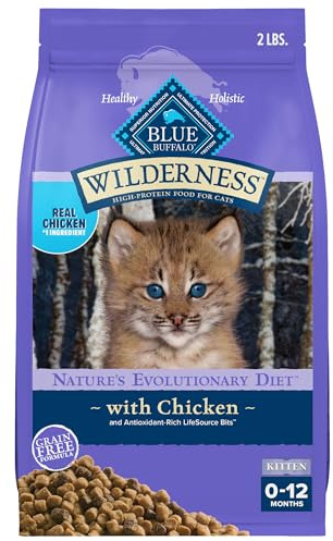 Blue Buffalo Wilderness Natural Kitten Dry Cat Food, with DHA and ARA to Support Brain and Eye Development, High-Protein and Grain-Free Diet, Chicken, 2-lb Bag
