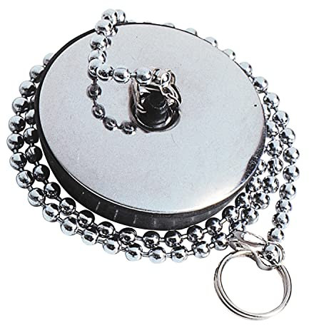 Wirquin 39208003 Bouchon chromé Ø40 mm (bas) et Ø47 mm (haut) avec enjoliveur métal et chaînette 30 cm pour évier, lavabo ou baignoire